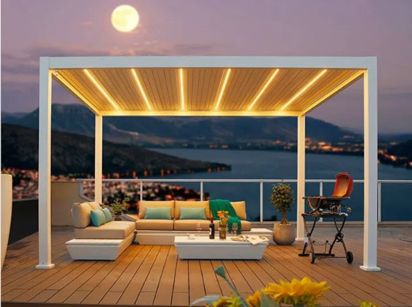 กันสาดโลหะควบคุมระยะไกล Gazebo Louvre Roof Patio Cover Aluminium Modern Pergola for Sunshade