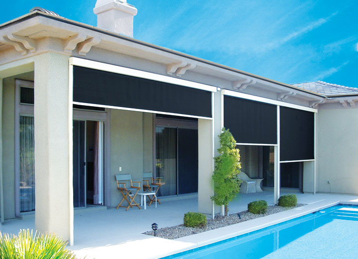 ม่านบังแดดแบบดึงลงกลางแจ้งแบบสปริงโหลด