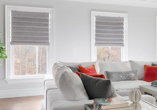 Flat Roman Shades สำหรับห้องนั่งเล่น