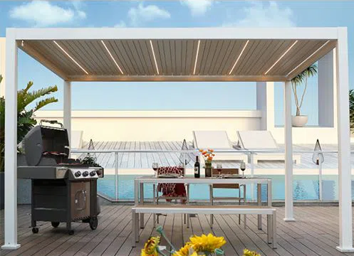 กันสาดโลหะควบคุมระยะไกล Gazebo Louvre Roof Patio Cover Aluminium Modern Pergola for Sunshade